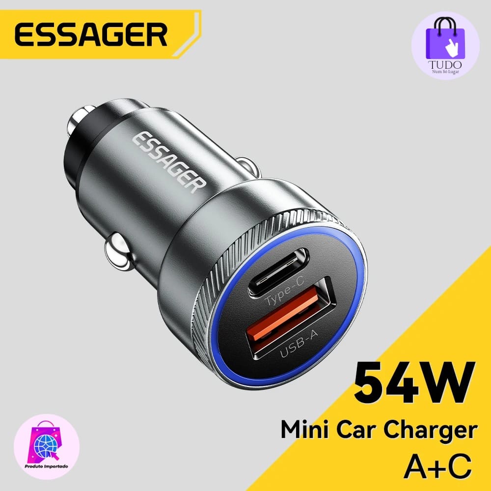 Carregador de Carro USB Essager, 5A Carregamento Rápido, QC 3.0, PD 3.0, SCP, AFC, Tipo C, para iPhone, Huawei, Samsung, Xiaomi