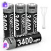 MATOV 1.5V AA 3400mWh USB Tipo-C Bateria de Lítio Recarregável