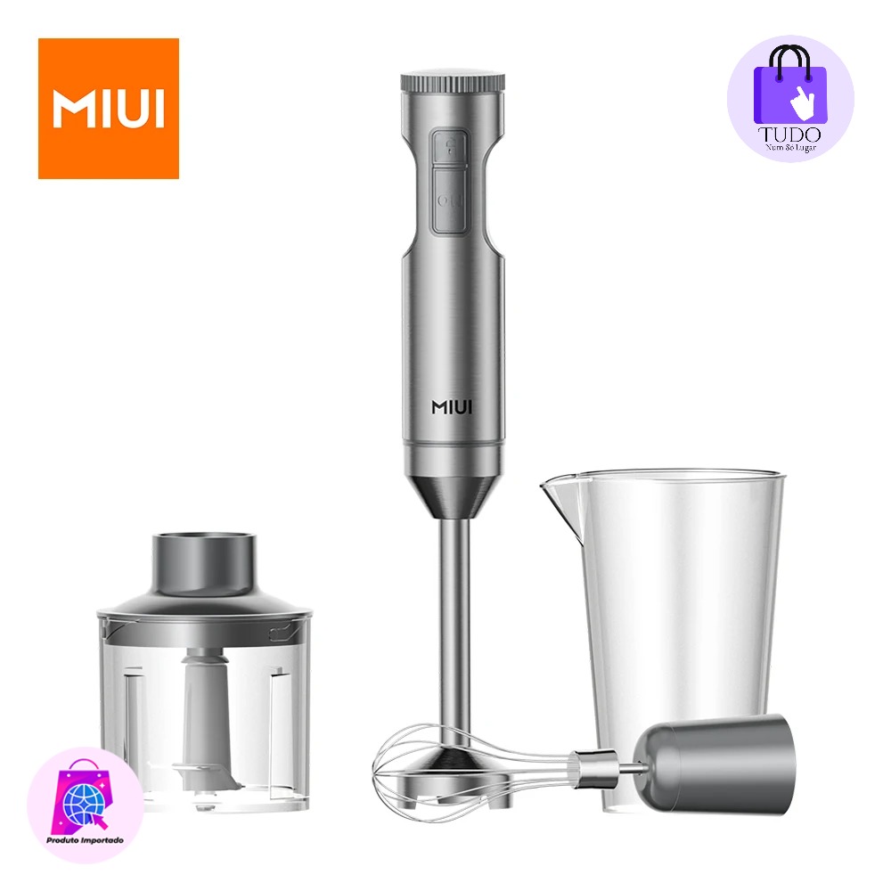MIUI Misturador de Imersão Manual, Poderoso Misturador para Alimentos em Stick, Copo de Mistura, 500ml, 400 ml, 4-em-1, Aço Inoxidável, 1000W