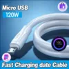 Cabo de Carregamento Rápido Micro USB, Banco de Potência, Carregador Tablet, Samsung, Huawei, Xiaomi, POCO, VIVO, Telefone Móvel, 6A, 120W